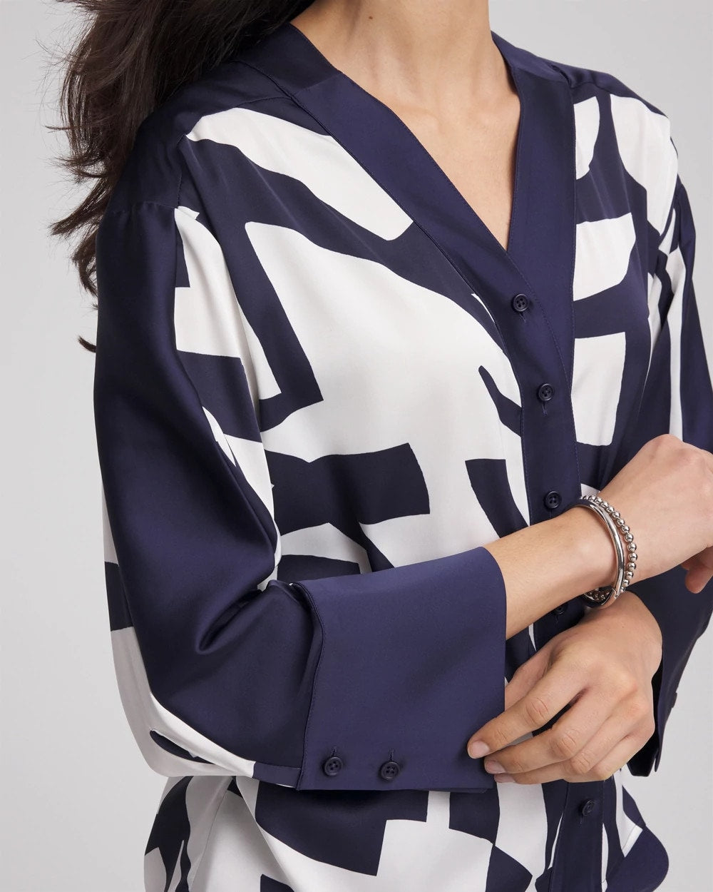 Chico's Clothing Satin Geo Print Blouse