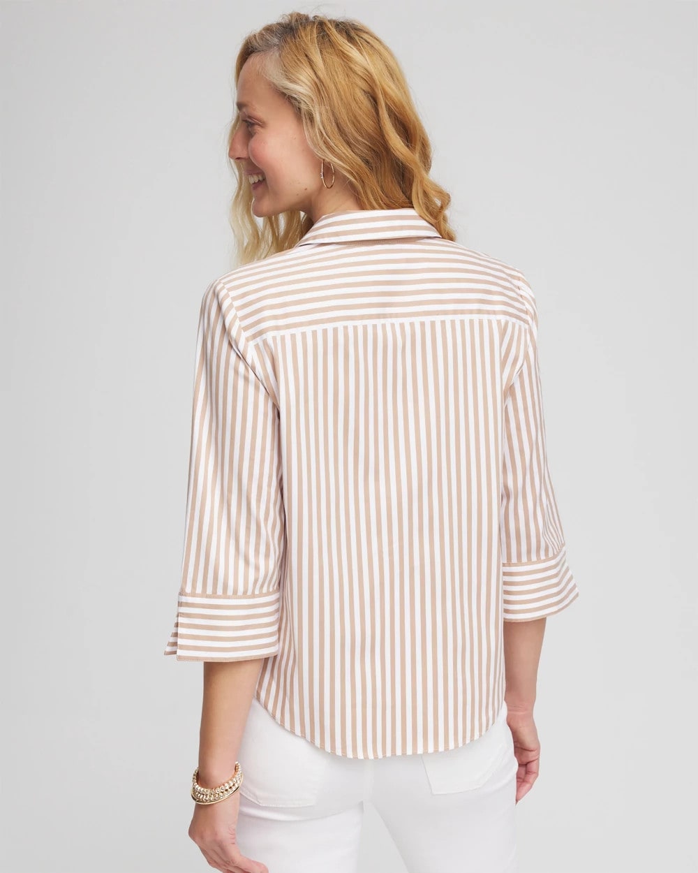 Chico's Clothing Striped Poplin Tie-Front Top