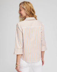 Chico's Clothing Striped Poplin Tie-Front Top