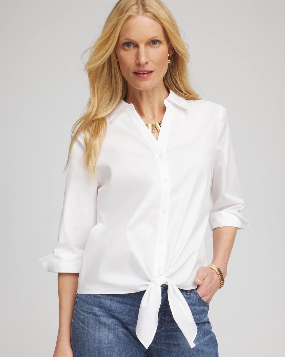 Chico's Clothing Poplin Tie-Front Top