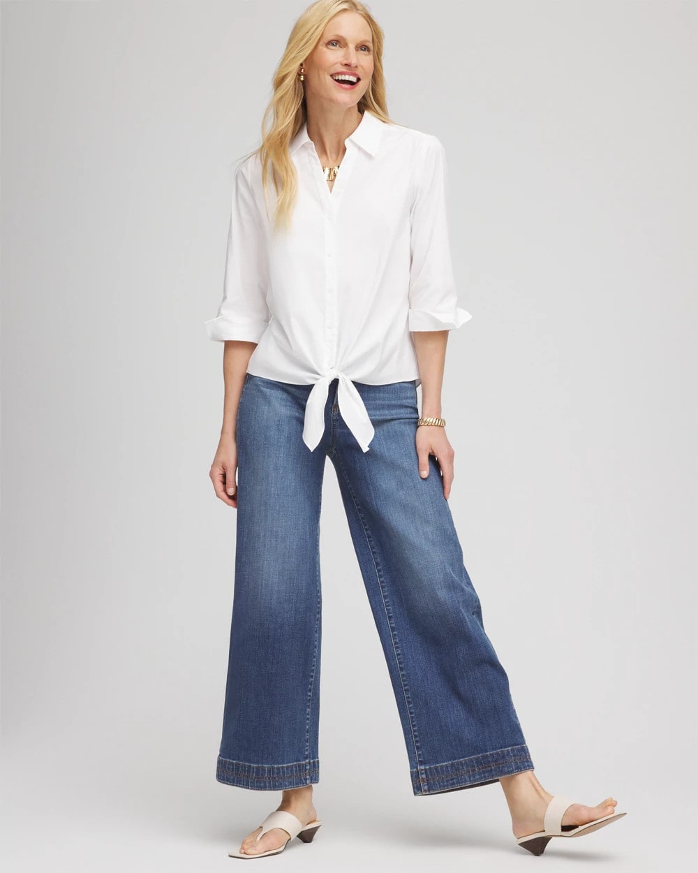 Chico's Clothing Poplin Tie-Front Top