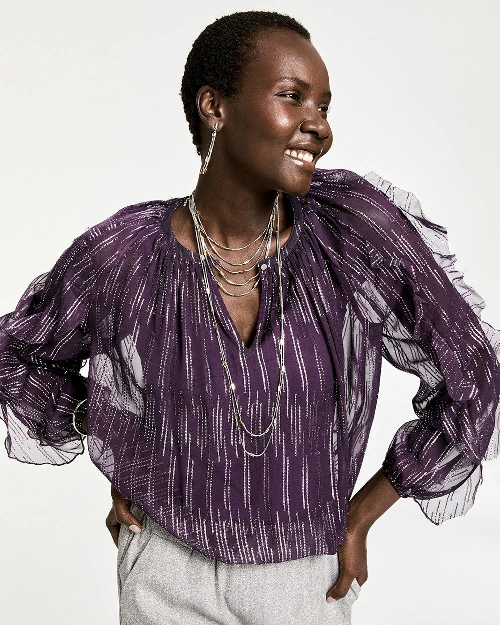 Chico's Clothing Georgette Ruffle Sleeve Blouse