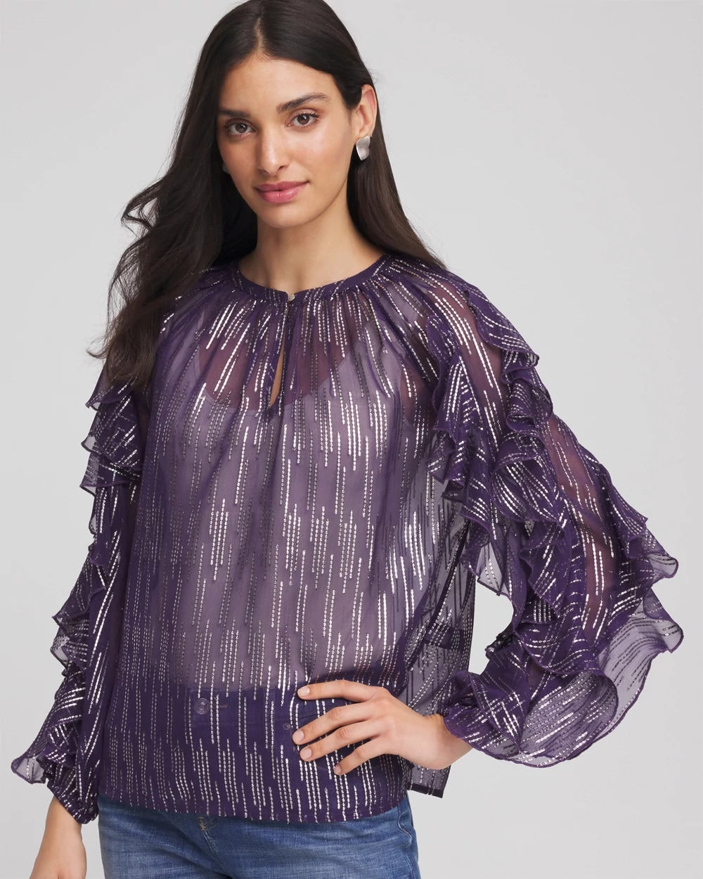 Chico's Clothing Georgette Ruffle Sleeve Blouse