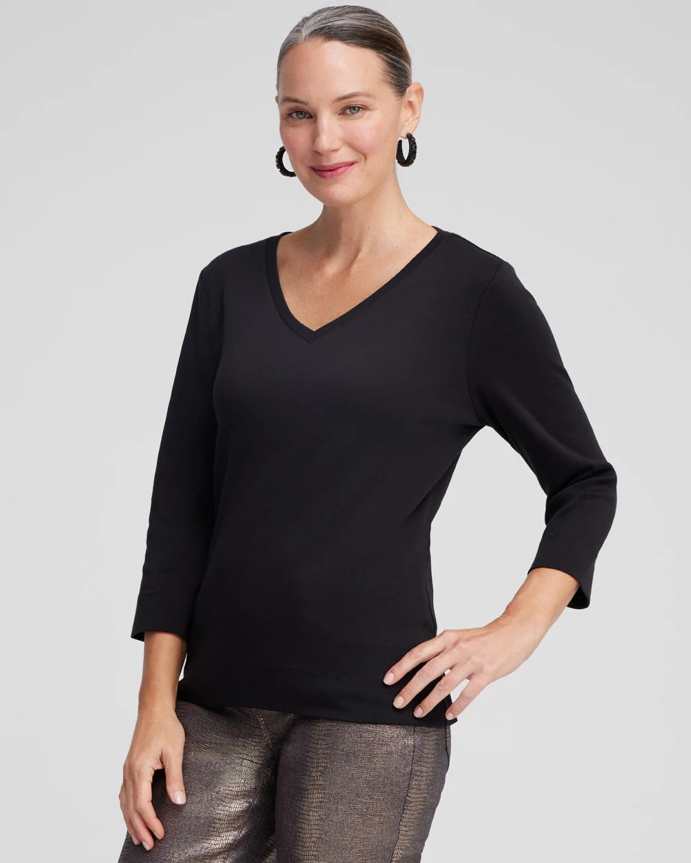 Chico's Clothing 3/4 Sleeve V-Neck Tee