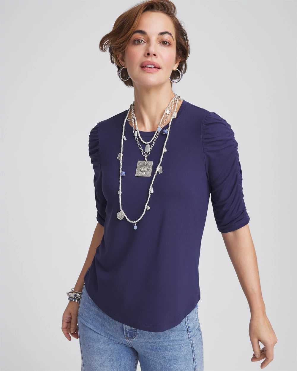 Chico's Clothing Ruched Sleeve Knit Tee