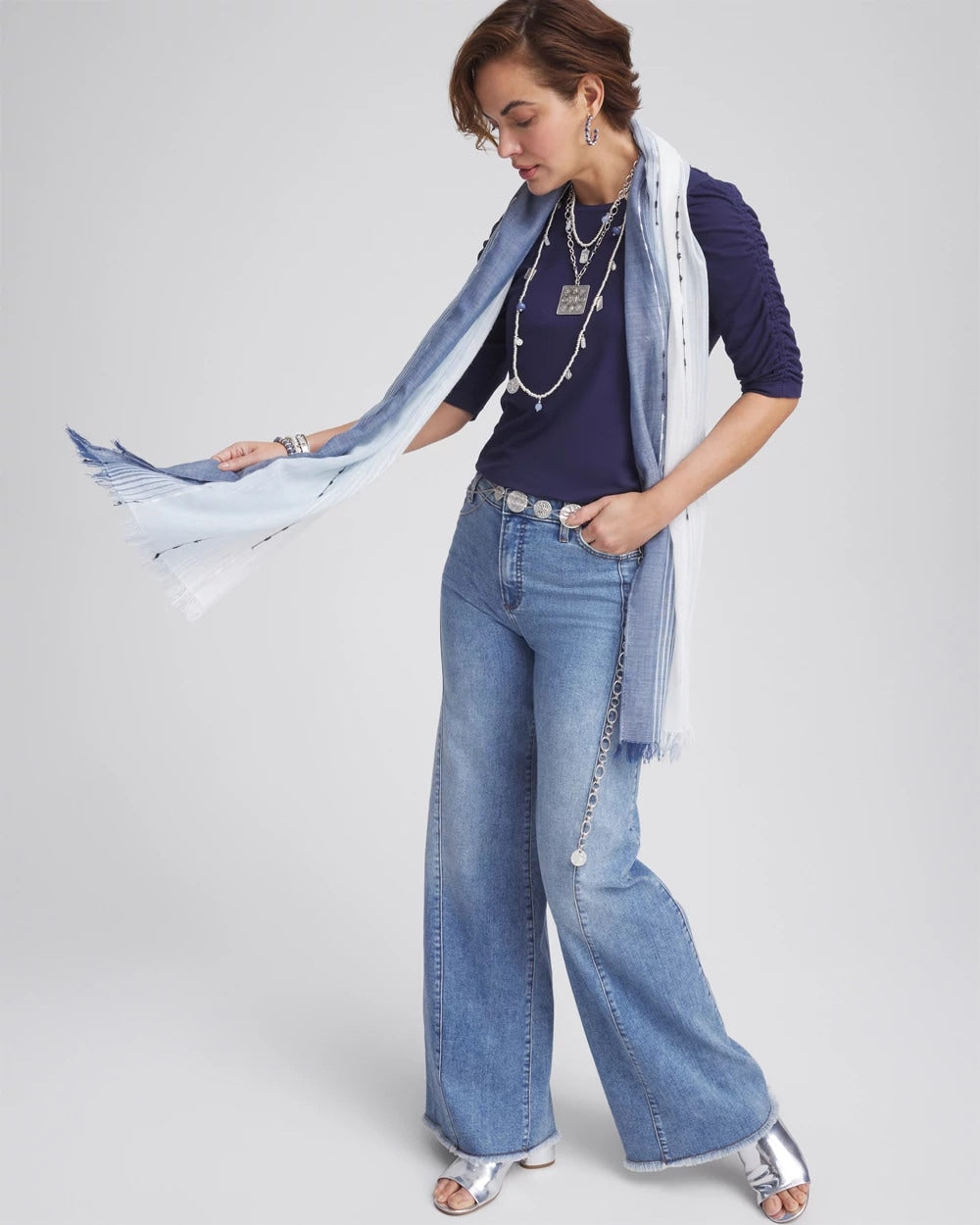 Chico's Clothing Ruched Sleeve Knit Tee
