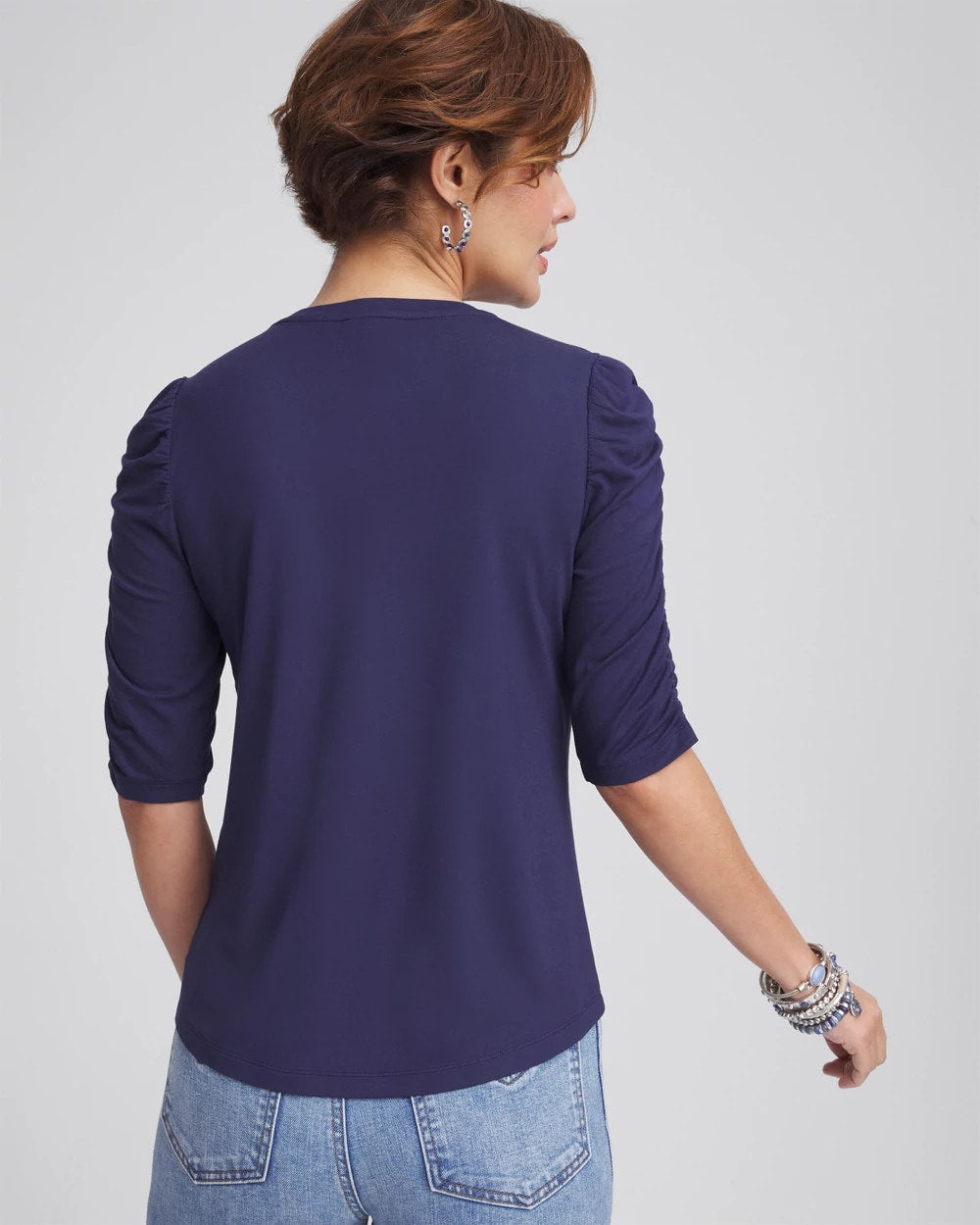 Chico's Clothing Ruched Sleeve Knit Tee