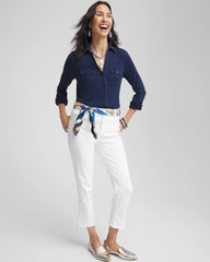 Chico's Clothing Collared Henley Denim Top