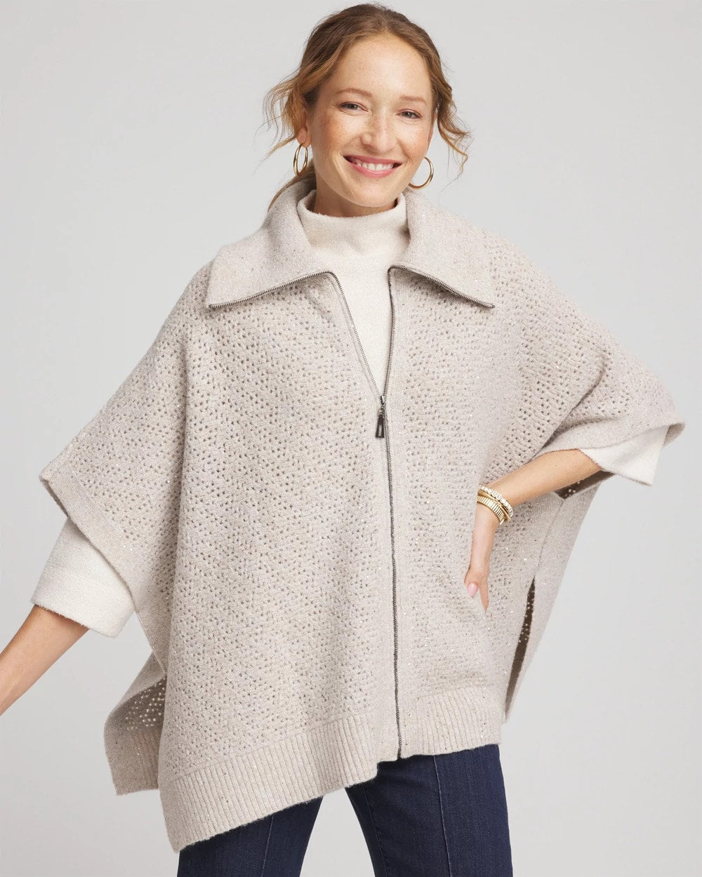 Chico's Clothing Zip-Front Collared Ruana