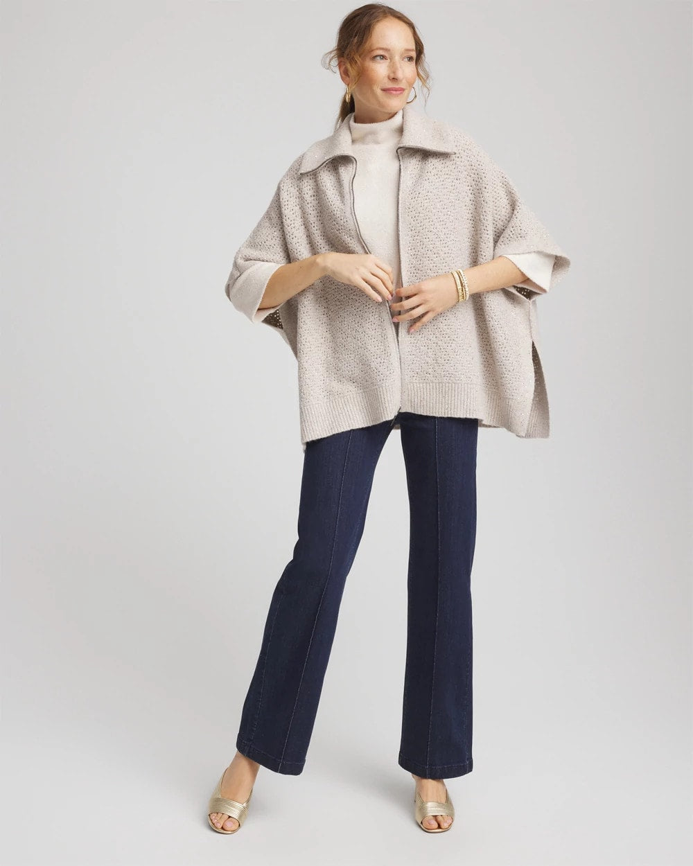 Chico's Clothing Zip-Front Collared Ruana