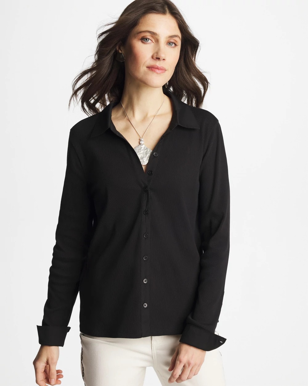 Chico's Clothing Collared Rib Mix Henley