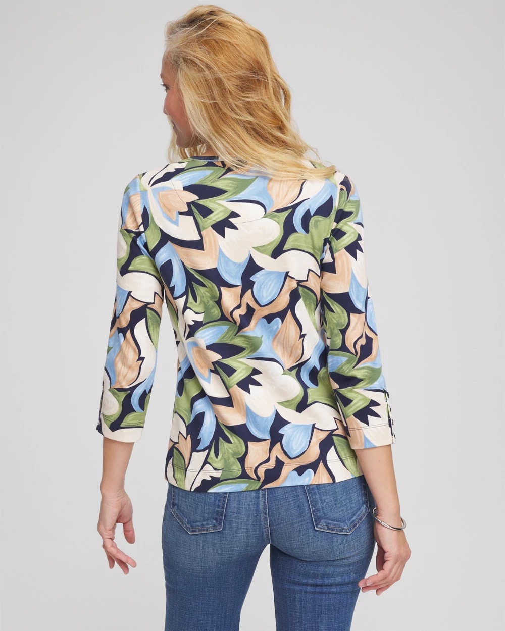 Chico's Clothing Mod Blooms Pima Button Tee