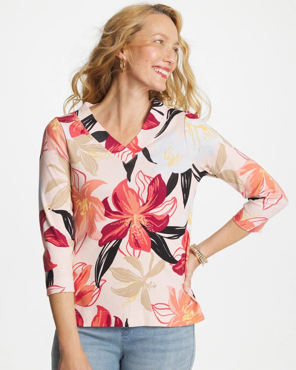Chico's Clothing Pima Cotton 3/4 Sleeve Tee