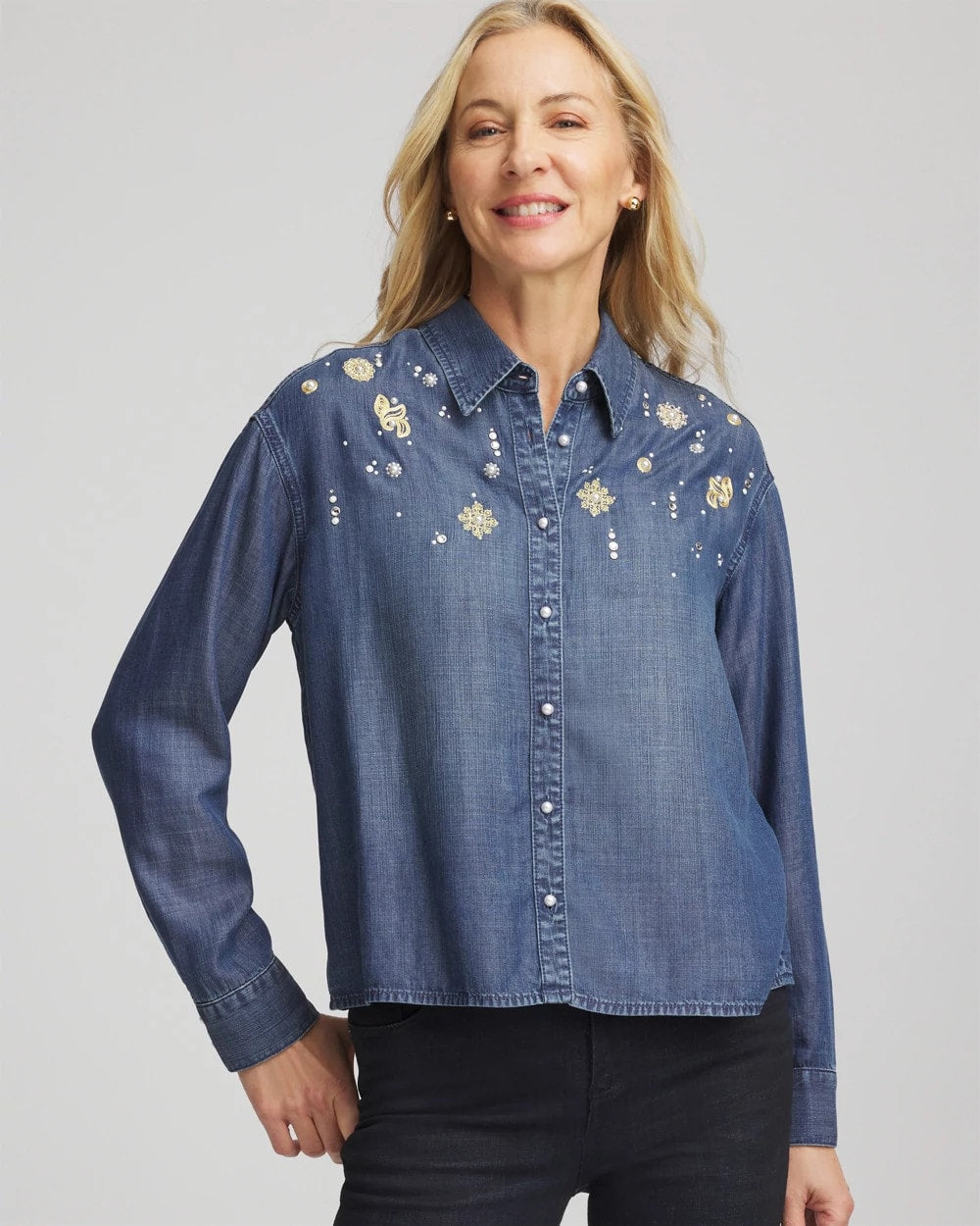 Chico's Clothing Embellished Tencel Collar Shirt