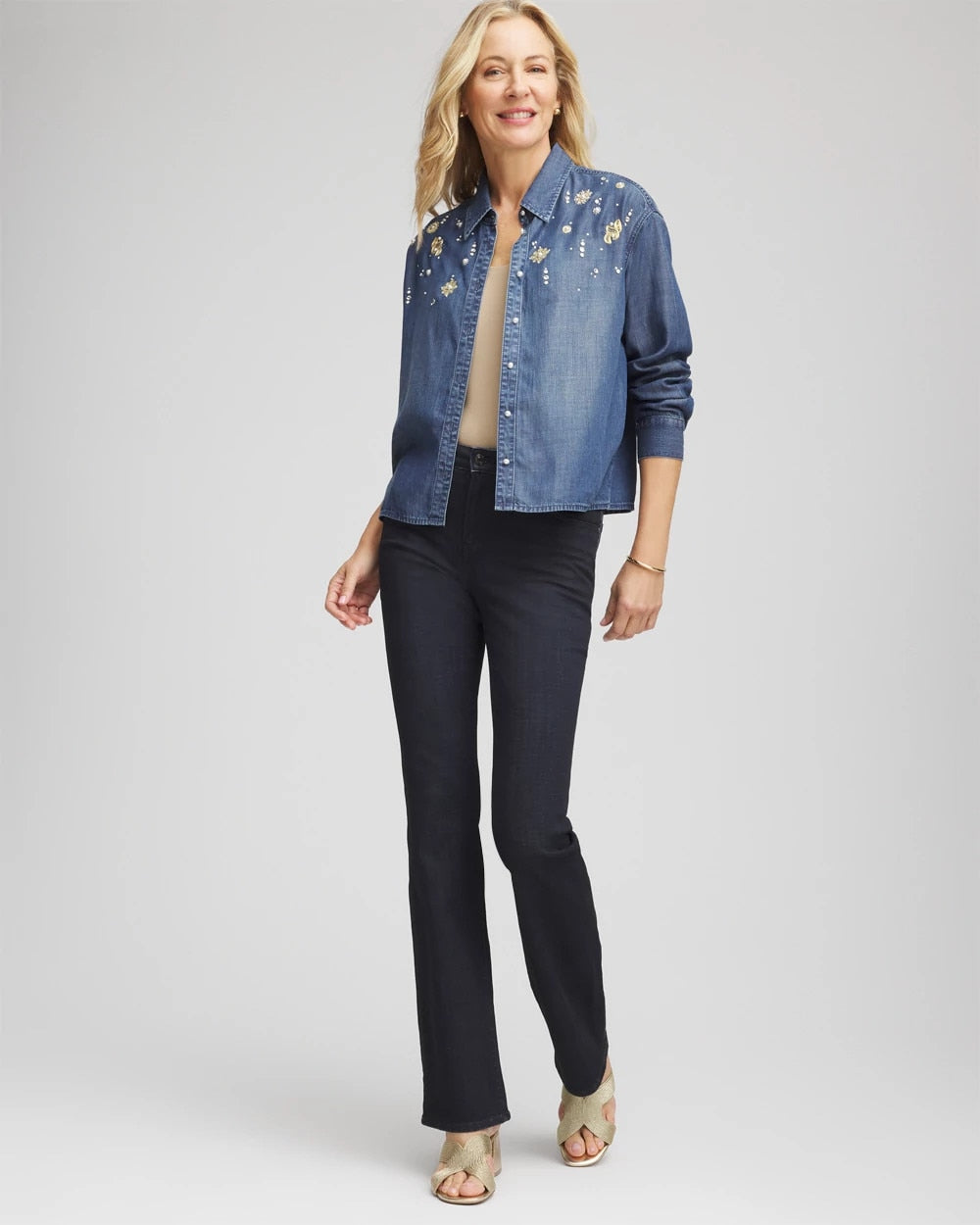 Chico's Clothing Embellished Tencel Collar Shirt