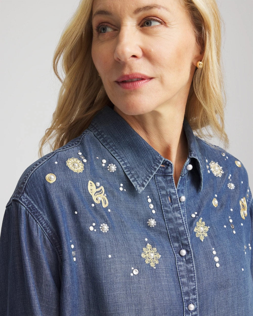 Chico's Clothing Embellished Tencel Collar Shirt