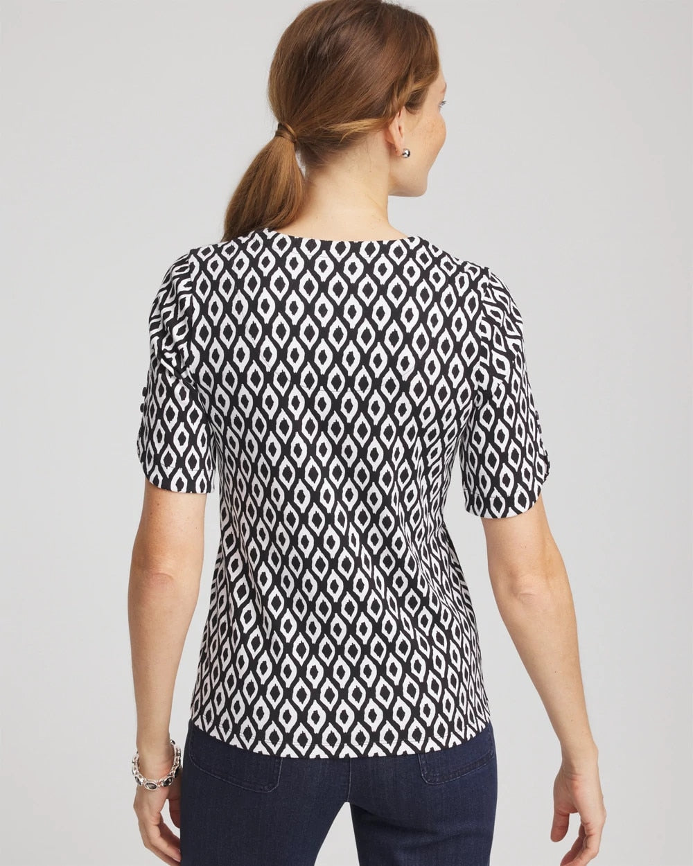 Chico's Clothing Printed Pima Elbow Sleeve Tee