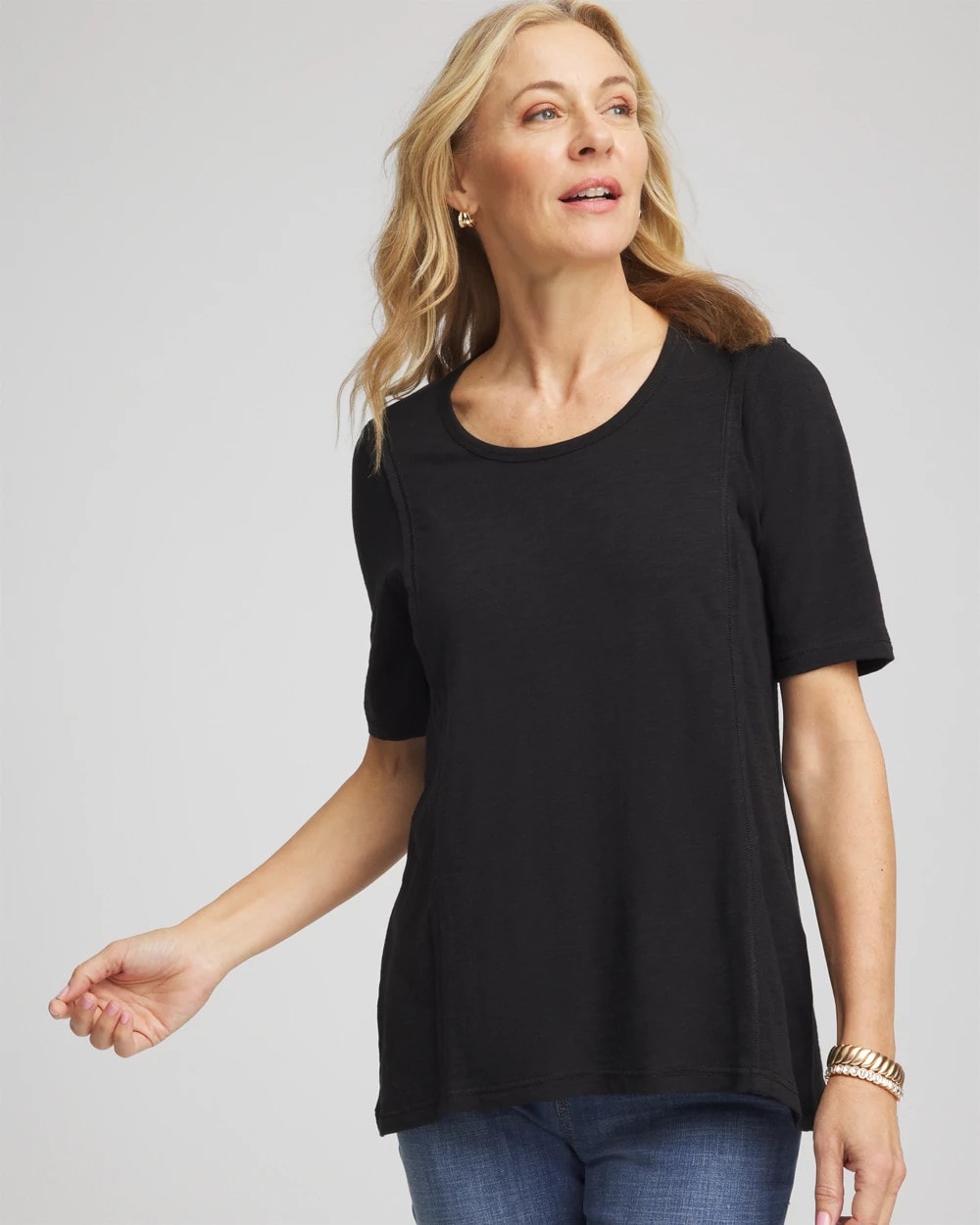 Chico's Clothing Slub Paneled Elbow Tee