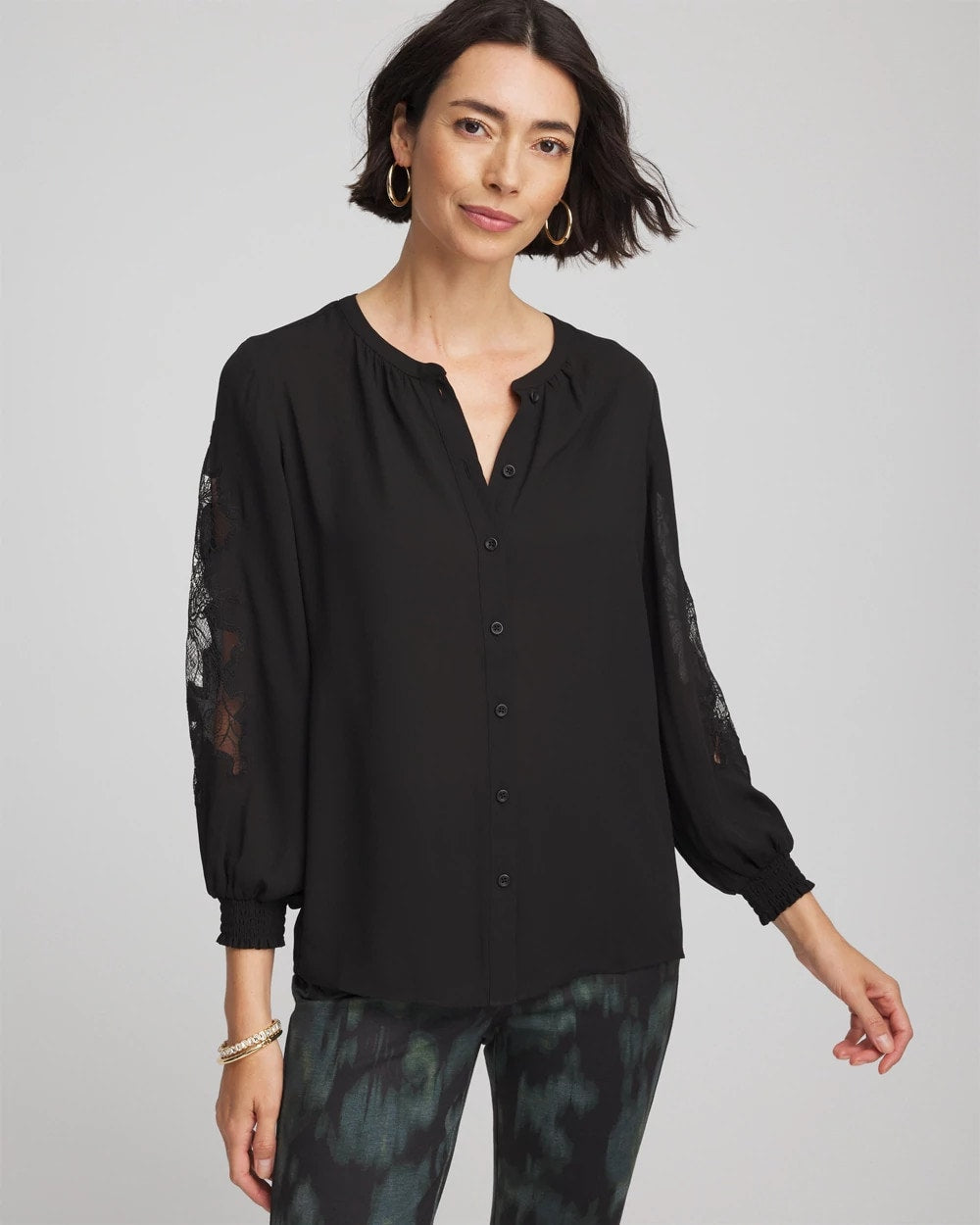 Chico's Clothing Crepe Banded Collar Blouse