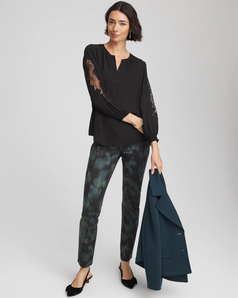 Chico's Clothing Crepe Banded Collar Blouse
