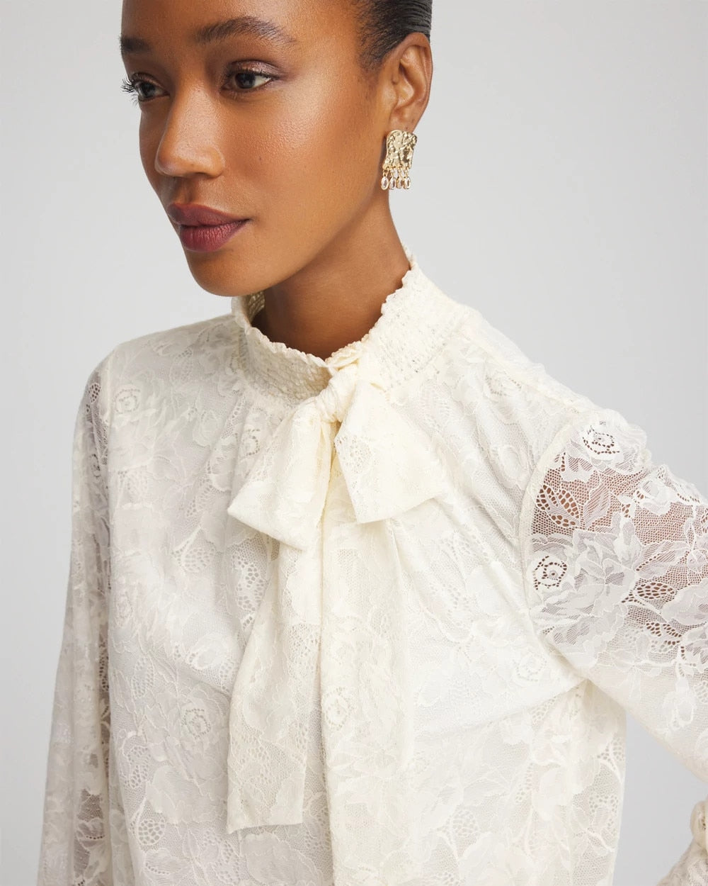 Chico's Clothing Tie-Neck Banded-Bottom Top