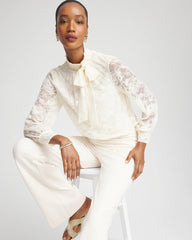 Chico's Clothing Tie-Neck Banded-Bottom Top