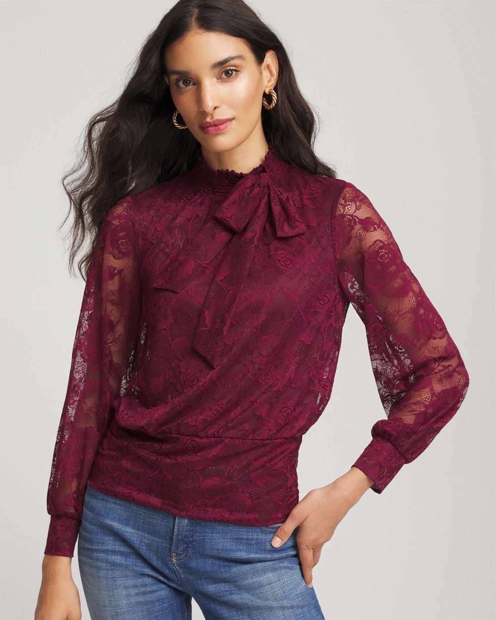 Chico's Clothing Tie-Neck Banded-Bottom Top