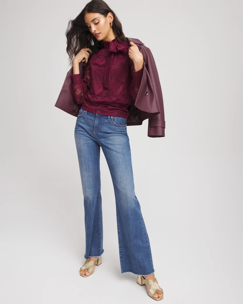 Chico's Clothing Tie-Neck Banded-Bottom Top