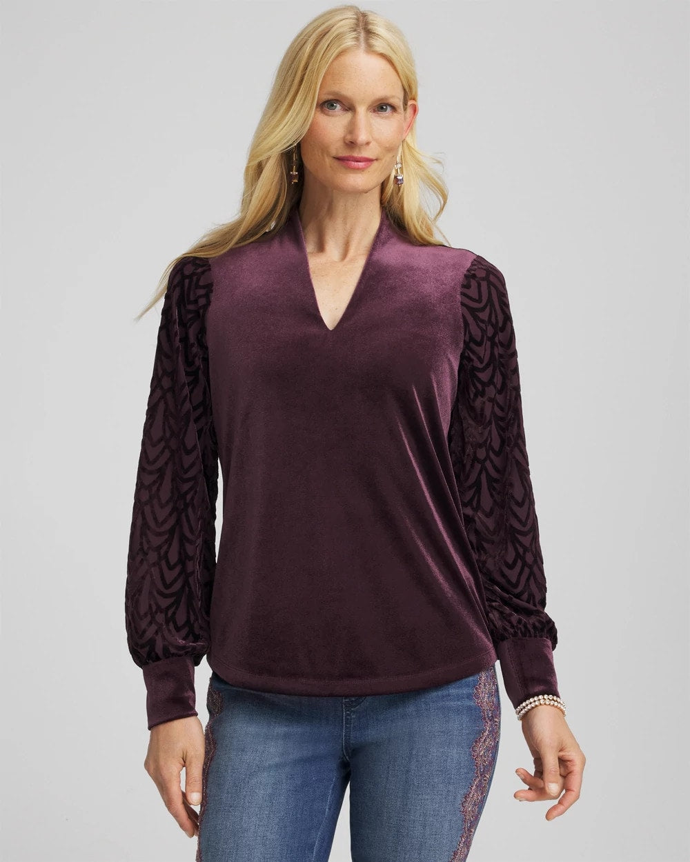 Chico's Clothing Art Deco Velvet Burnout Top