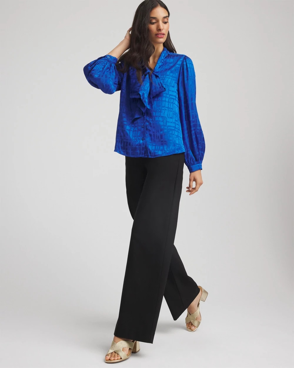 Chico's Clothing Jacquard Tie-Front Blouse
