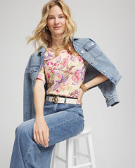 Chico's Clothing Tropical Floral Elbow-Sleeve Tee