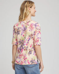 Chico's Clothing Tropical Floral Elbow-Sleeve Tee