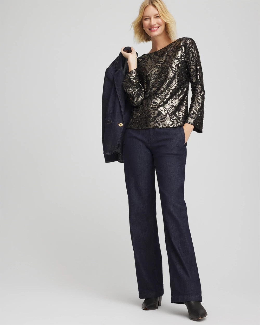 Chico's Clothing Art Deco Burnout Jacquard Top