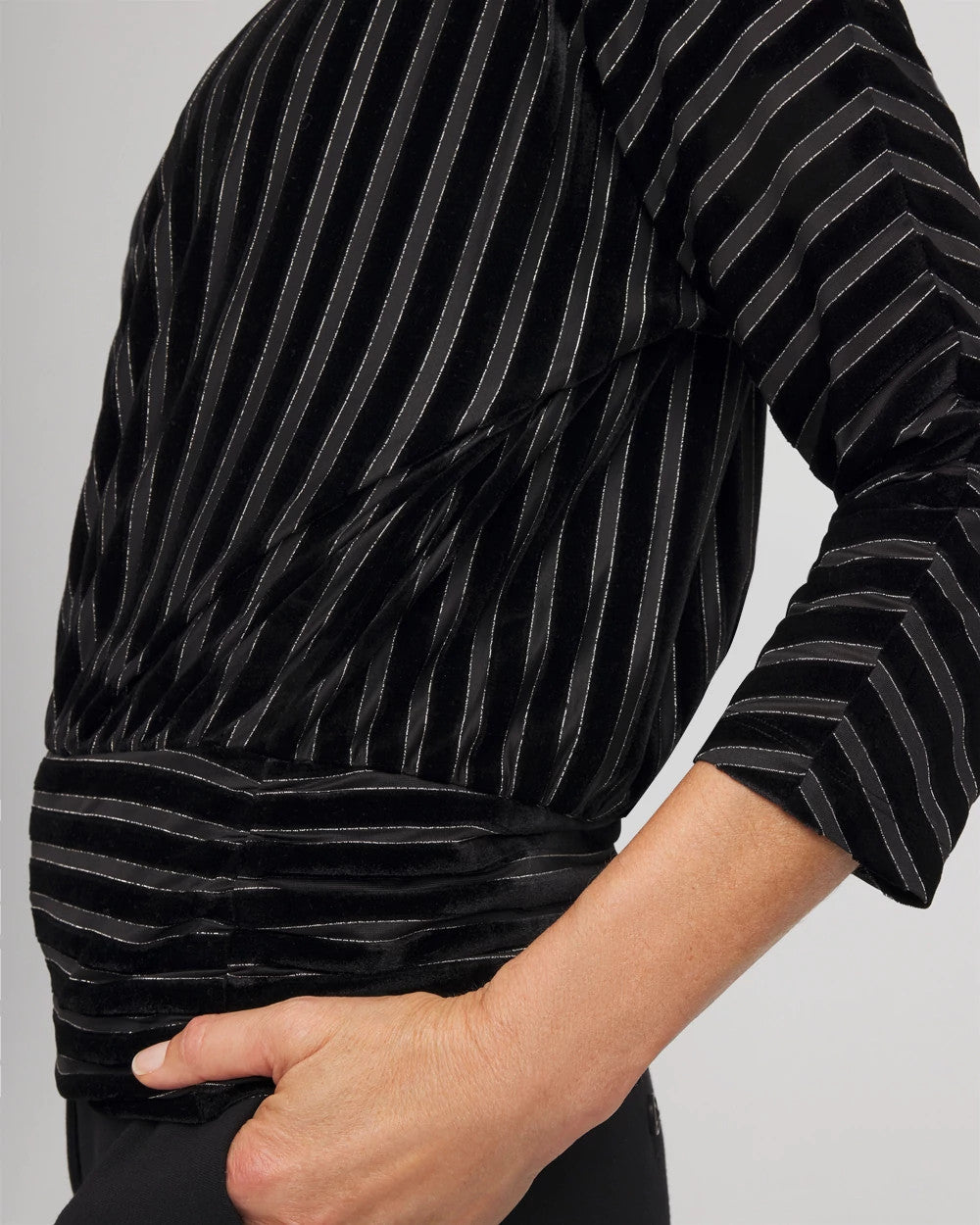 Chico's Clothing Velvet Burnout Stripe Banded-Bottom Top
