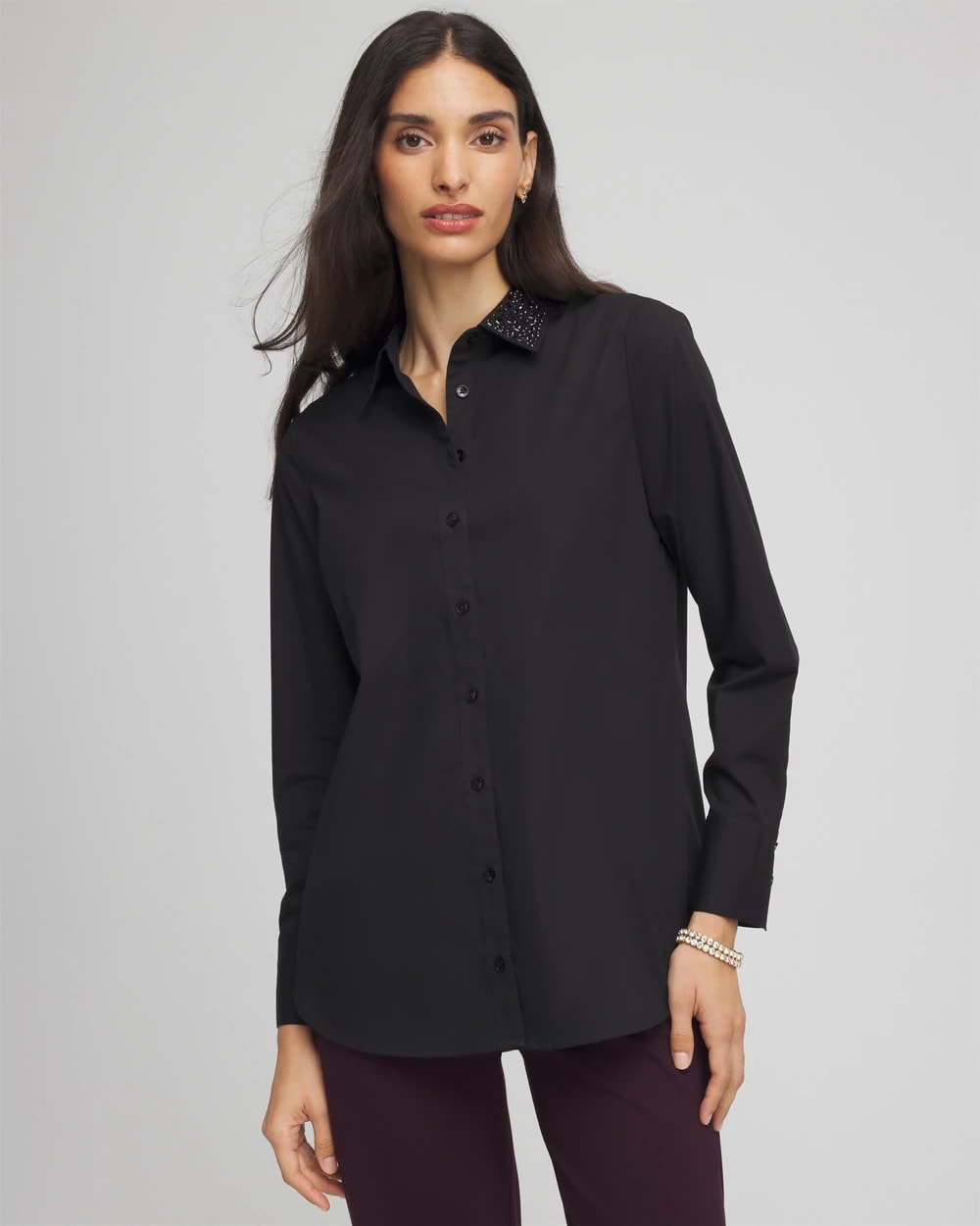 Chico's Clothing Tonal Jewels Poplin Shirt