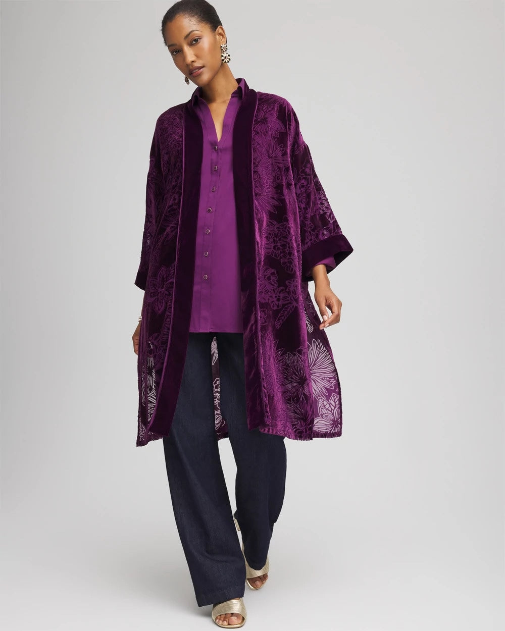Chico's Clothing Floral Burnout Kimono