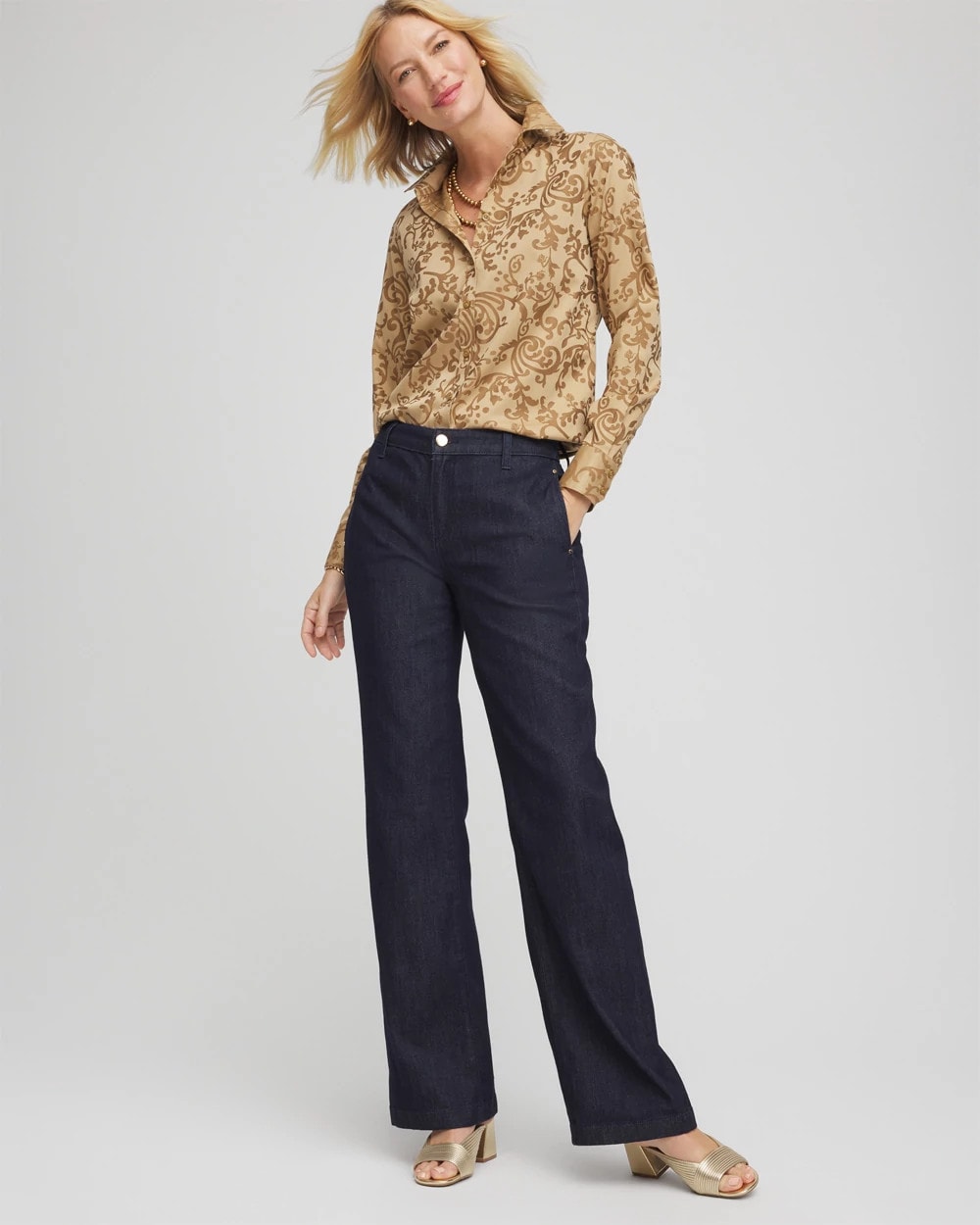Chico's Clothing No Iron™ Jacquard Scrolls  Shirt