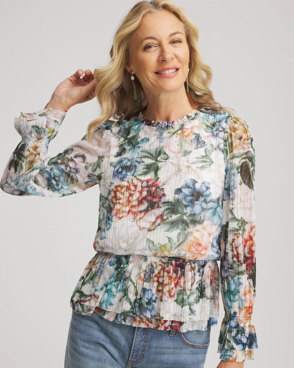 Chico's Clothing Rose Print Crinkle Top