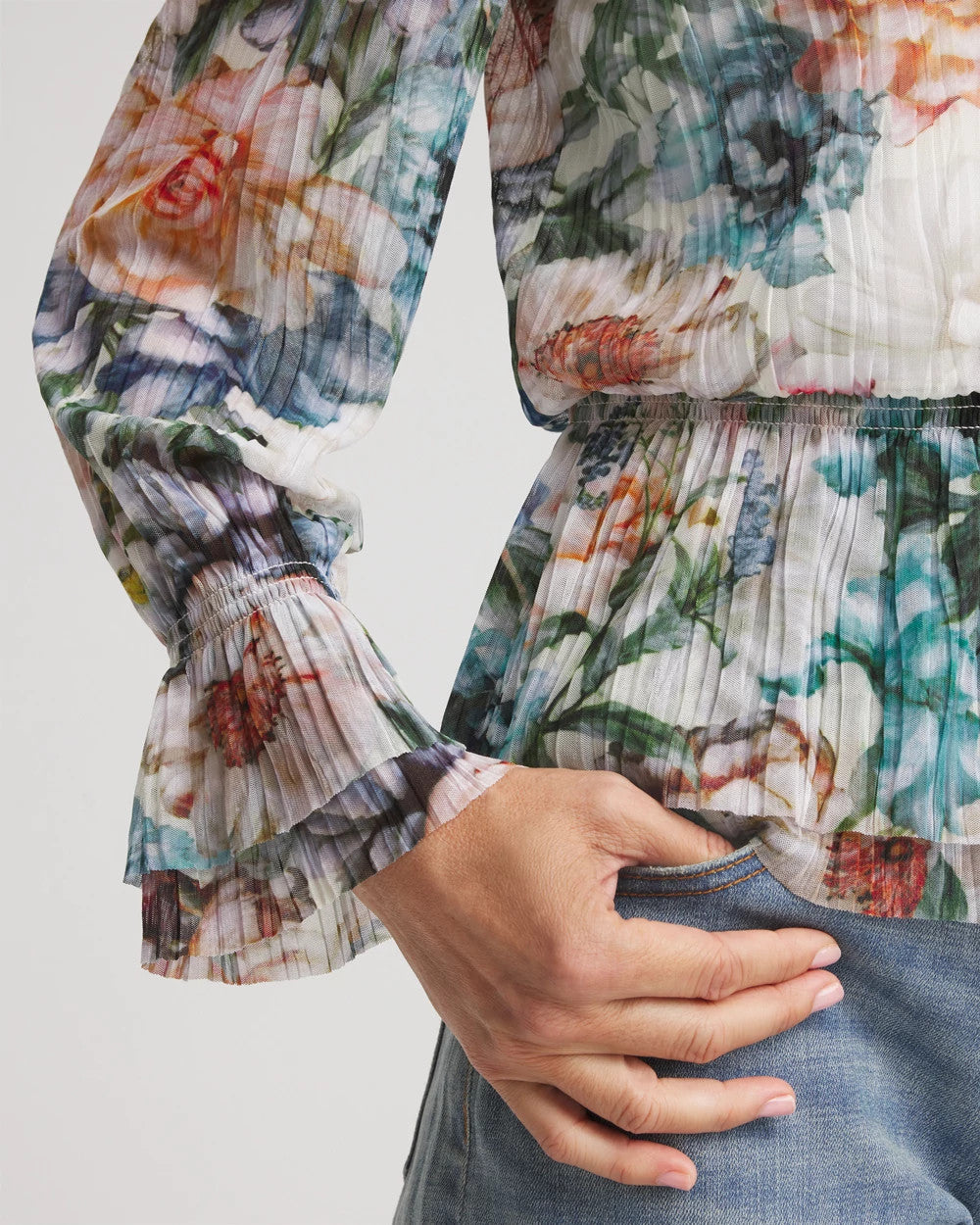 Chico's Clothing Rose Print Crinkle Top