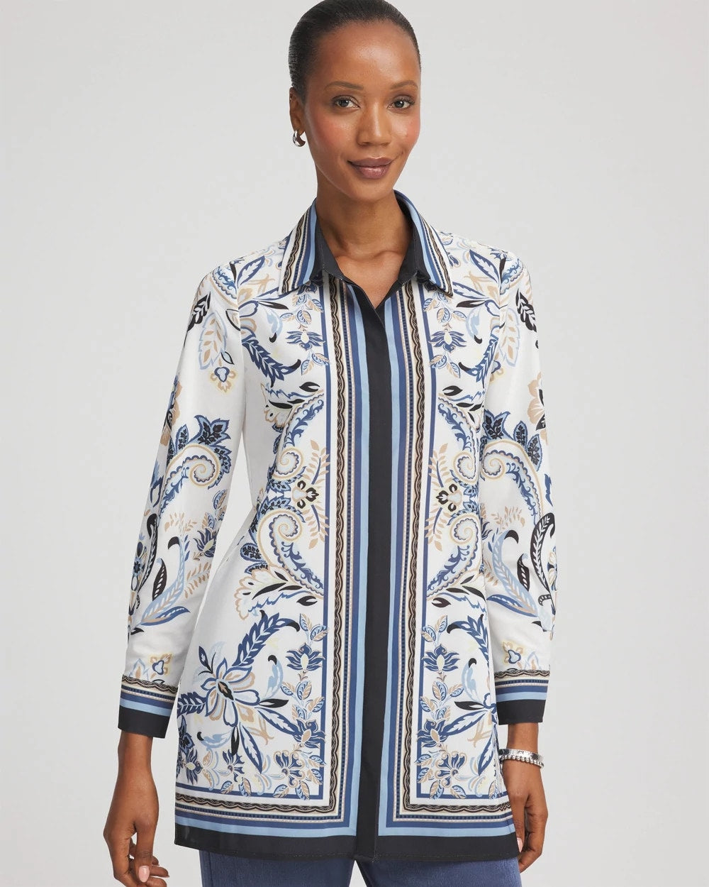 Chico's Clothing Travelers™ Collection Paisley Mesh Shirt Jacket
