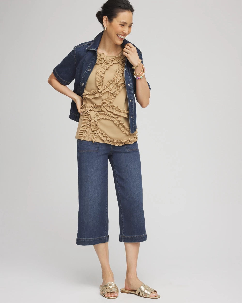 Chico's Clothing Sleeveless Ruffle-Appliqué Tank Top