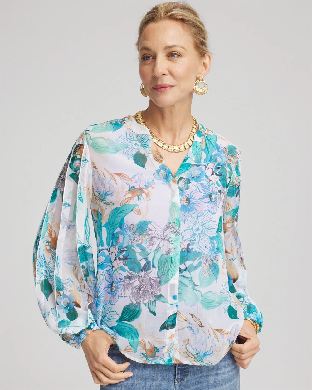 Chico's Clothing Georgette Billow Sleeved Blouse