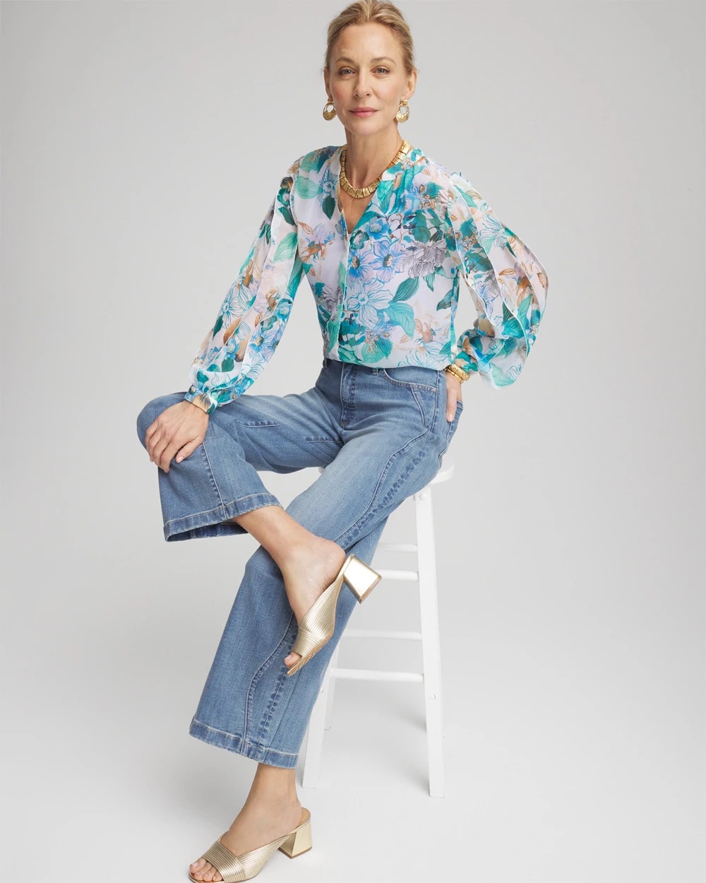 Chico's Clothing Georgette Billow Sleeved Blouse