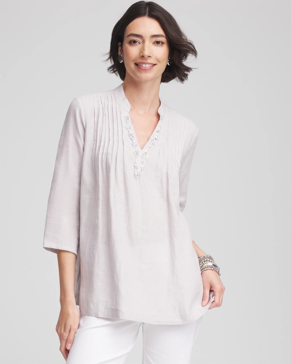Chico's Clothing Embellished Linen Kurta Tunic