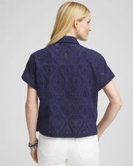 Chico's Clothing Embroidered Eyelet Button-down Top