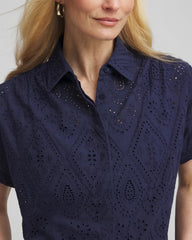 Chico's Clothing Embroidered Eyelet Button-down Top