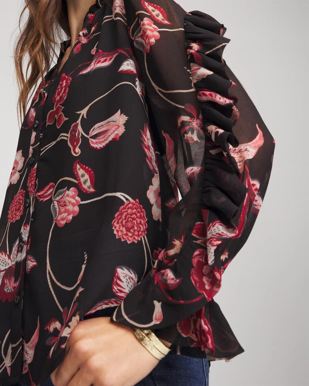 Chico's Clothing Georgette Celtic Blooms Blouse