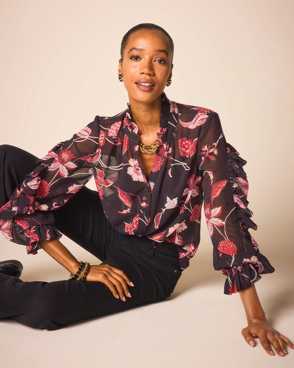 Chico's Clothing Georgette Celtic Blooms Blouse