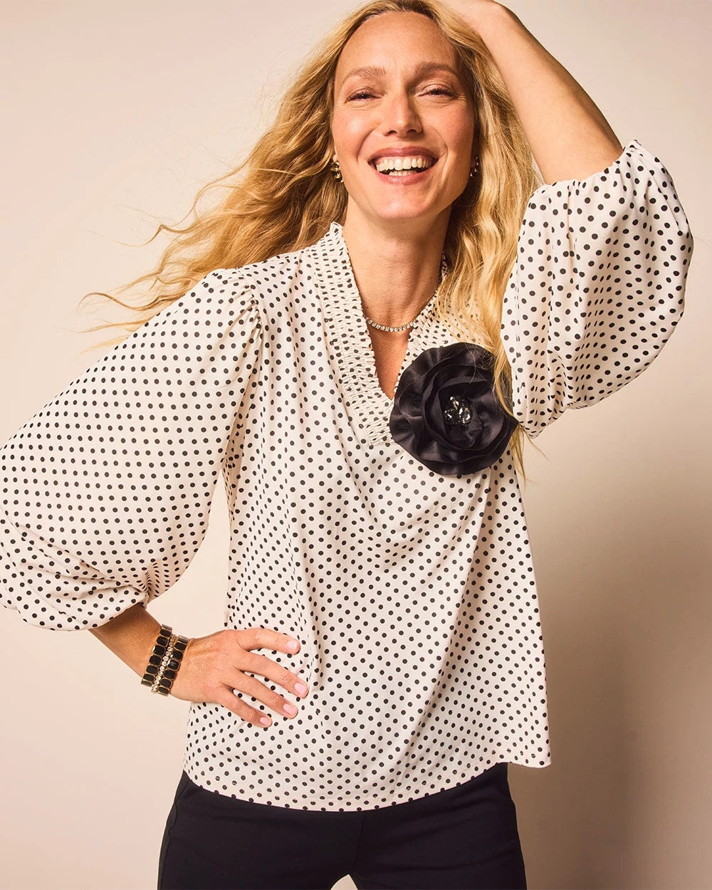 Chico's Clothing Bubble-Sleeve Smocked Top