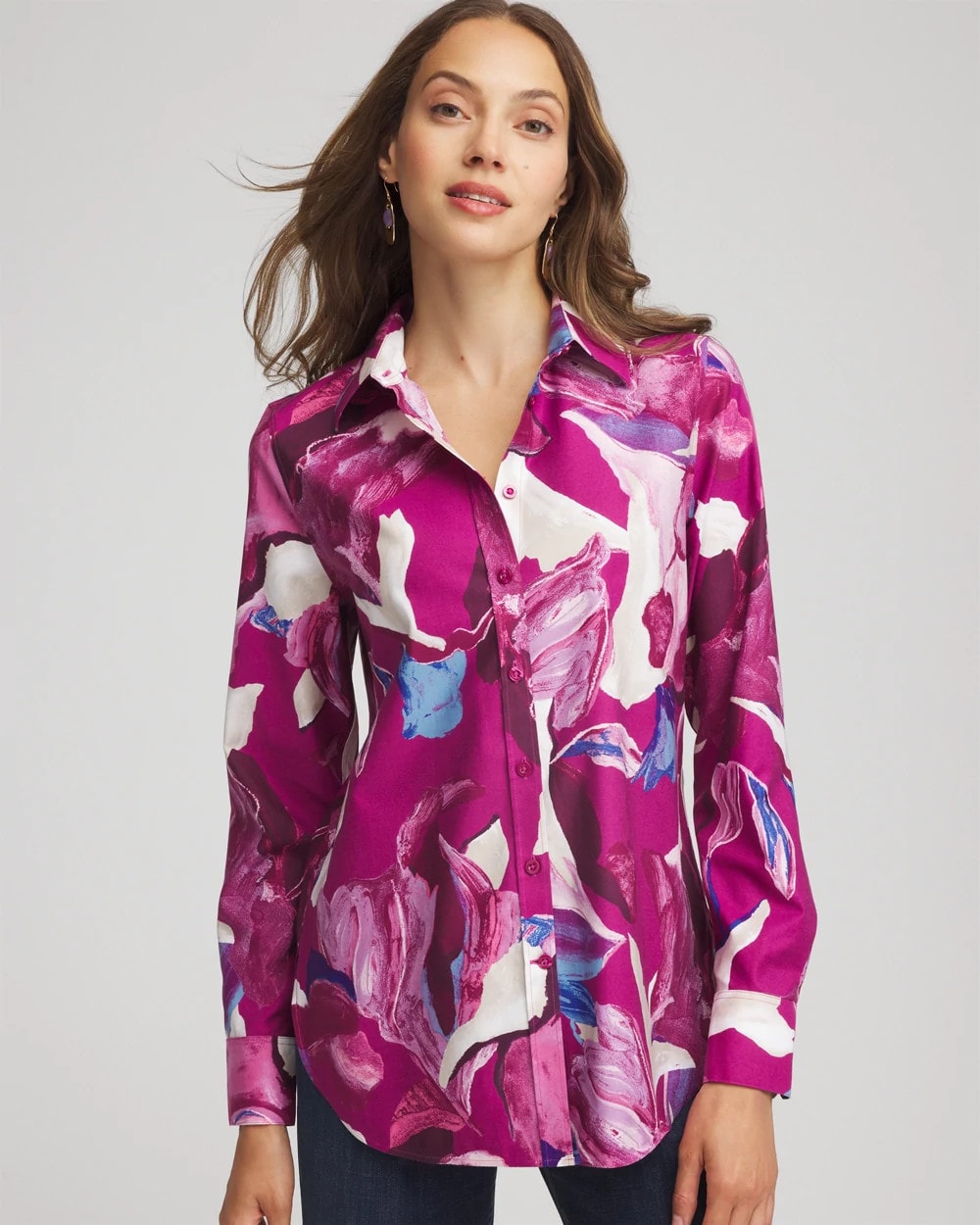 Chico's Clothing No Iron™ Floral-Paint-Print Shirt